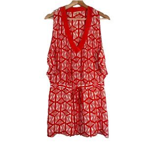 Leifsdottir Anthropologie Catalyst Red Orange White‎ Silk Tunic Dress Size 0